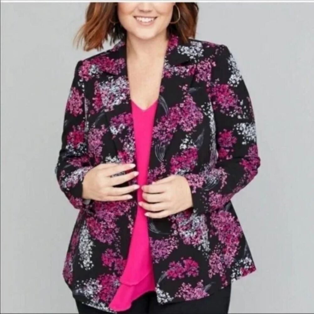 Lane Bryant The Bryant Blazer Black Floral Crepe Jacket NWT size 14 office work
